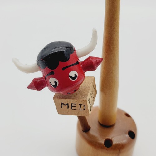 Wood Stick Bull Head Steak Meat Markers w/Stand Vintage Set Meat Temperature - Picture 5 of 8