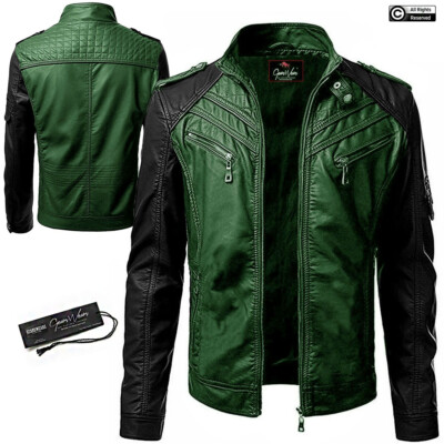 Mens Green Cafe Racer Vintage Style Motorcycle Biker Genuine