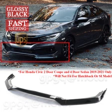 For Honda Civic 2019-2021 V3 Style Gloss Black Front Bumper Lip Splitter Spoiler