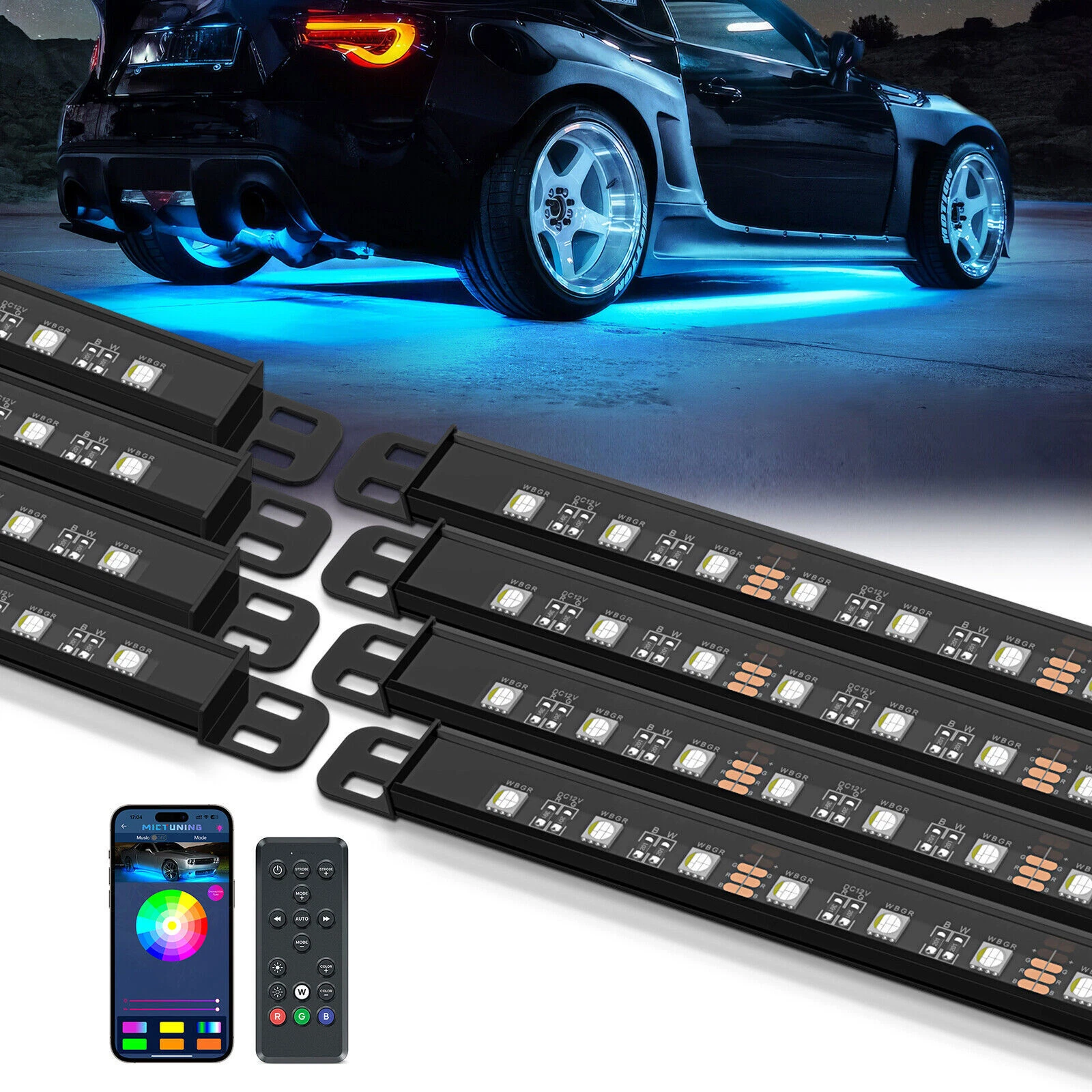 8pcs N8 Car Underglow Light Strips RGBW LED,Underbody Multicolor Light Bars
