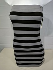 POOF Junior's Gray & Black Striped Sleeveless Seamless Stretch Tube Dress sz M/L