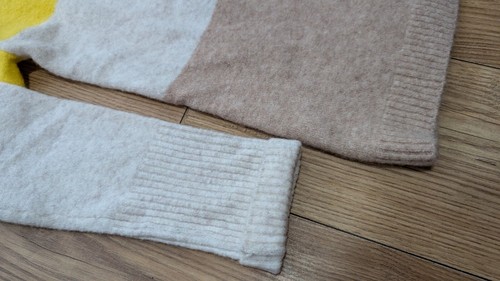Yerse Tricolour Wool Jumper (M) Striped Lemon Yellow Camel Hair Turtle Neck - Picture 9 of 9