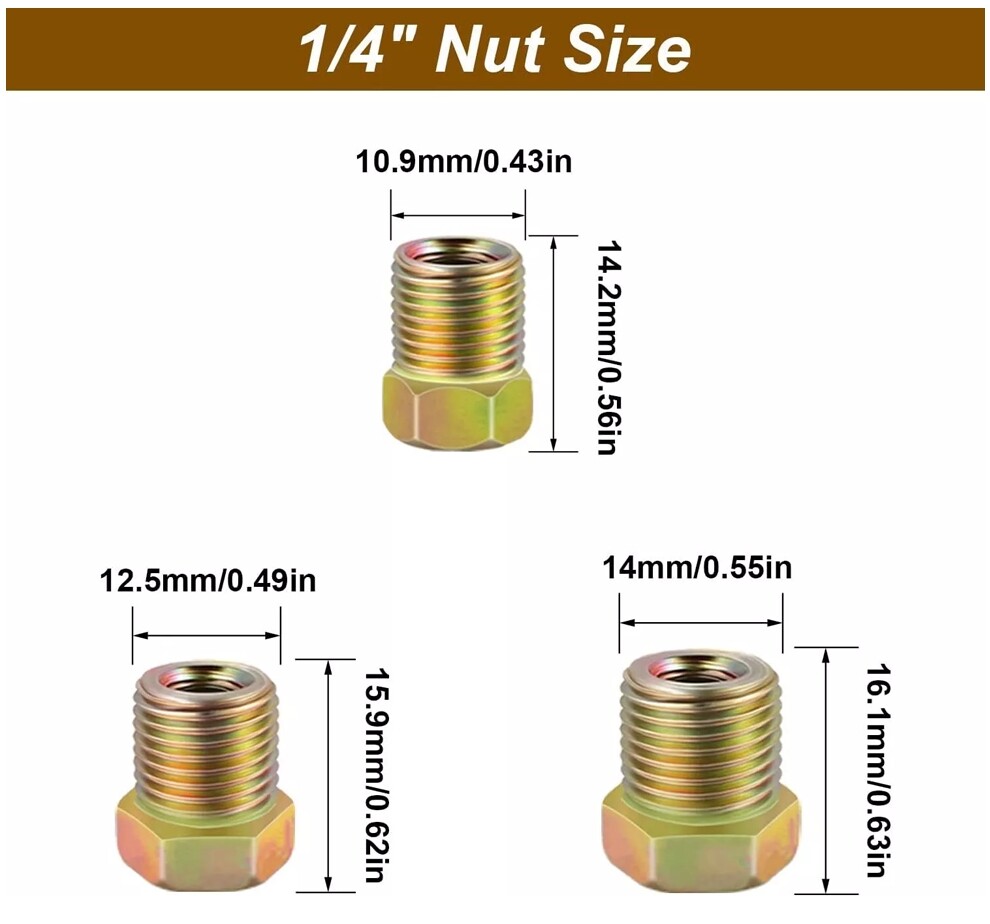Standard SAE Inverted Flare Brake Line Fittings Nuts Assortment - Foto 8