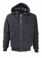 MENS THICK SOFT FUR FLEECE HEAVY DUTY WORK ZIP UP HOODIE WINTER BLACK SWEATSHIR