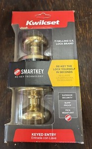 Kwikset SmartKey Keyed Entry 20904-001 Gold Knob Microban Tech Bb1