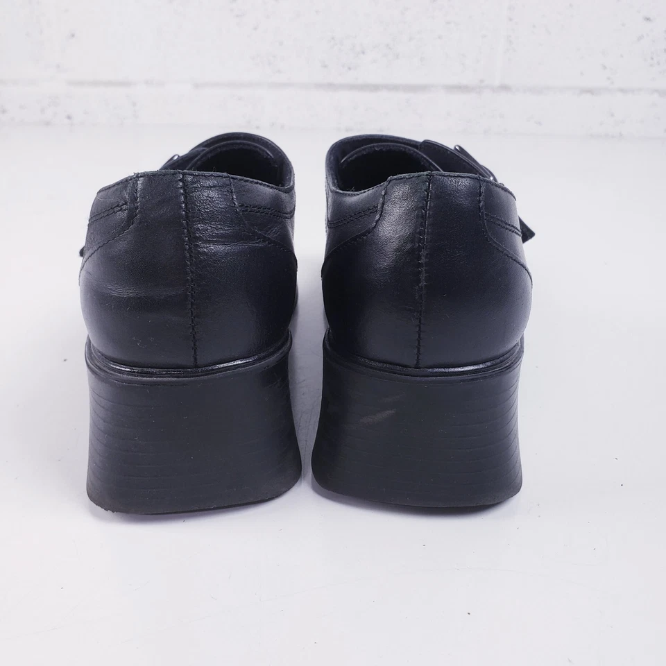 Mocasín vintage años 90 y2k grunge cuero negro punta cuadrada tacón grueso hebilla 8,5 Foto 3 de 4