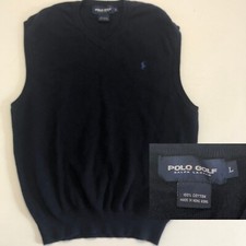 vtg Polo Golf Ralph Lauren Sweater Vest Sz L Navy Blue Pique Knit Hong Kong