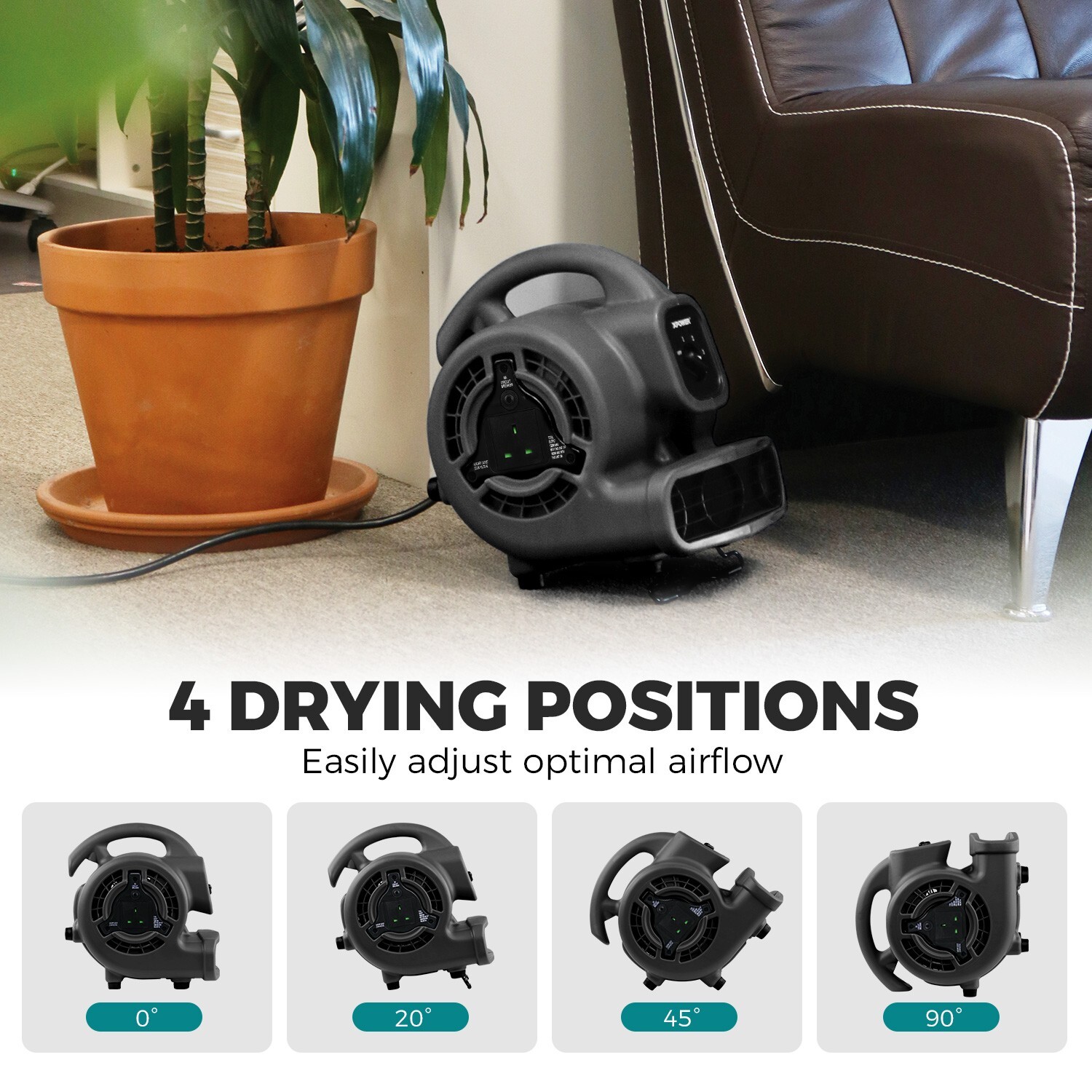 XPOWER P-80A BlackPortable Air Mover Fan Sturdy Construction Compact Mini Blower