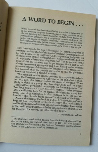 Jeremiah Witness Under Pressure Roy L Honeycutt (1981) Bible Study, PB - Imagen 3 de 9