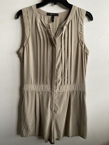 BCBGMAXAZRIA Paloma 100% Silk Romper Hazelnut Pockets Pleated Size Small - Picture 2 of 9