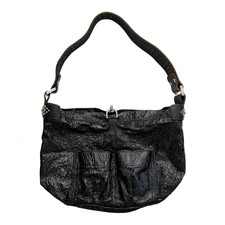 Tylie Malibu Black Patent Leather Rhinestone Strap Hobo Bag