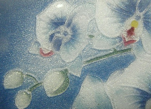 Vintage Japanese Blue Guilloche Enamel Framed Signed Silver Orchid Wall Plaque - Picture 3 of 6