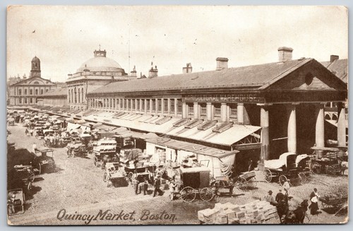 Postcard MA Boston Quincy Market Agricultural Warehouse Wagons Faneuil Hall 1906 - Picture 1 of 2