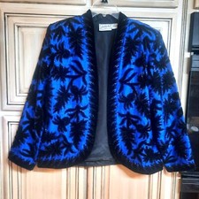 Judith  Anne 100 Silk Vintage Sequin/Bead Jacket L - Large - Black Velvet NICE 