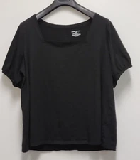 Lane Bryant Womens Top  2X Plus 18/20 Short Sleeve Square Neck Bell Sleeve Black