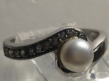 Vintage FRESHWATER PEARL  CZ RING Sterling Silver 3 Grams 925 SIZE 7 3/4