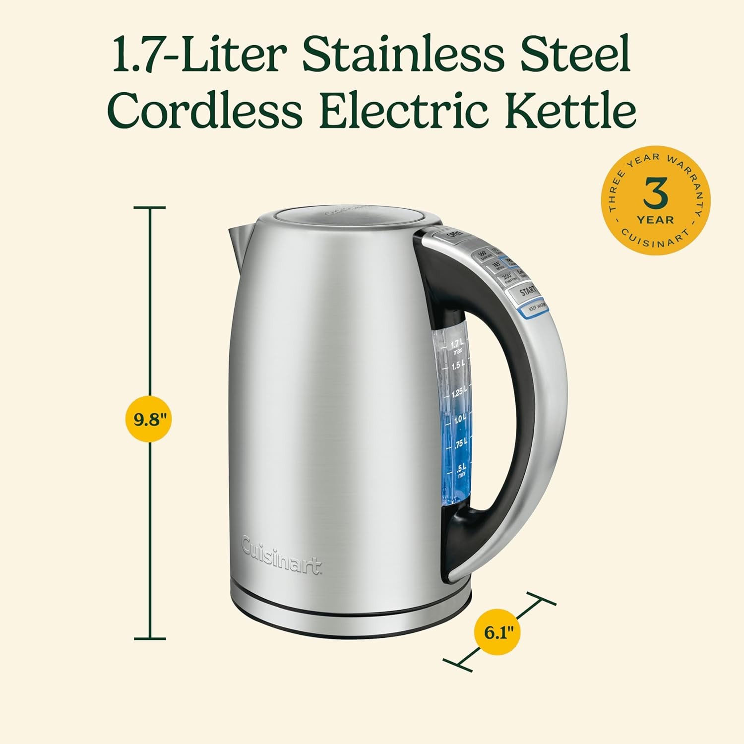 Cuisinart CPK-17P1 Perfectemp Cordless Programmable Electric Kettle 1500W