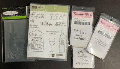 Stampin Up! Half Full stamp set + Wine Sayings & Darice Embossing folder lot