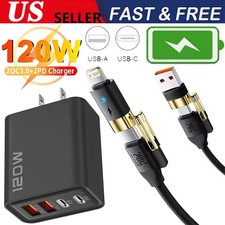 For Motorola Moto G 2025 2024 2023 120W USB-C Fast Wall Charger Cable