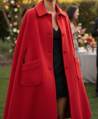 Vtg Pendleton RED Cape Coat 44'' Long Wool Satin Lined Designer Classy Dressy