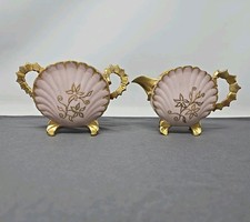 JPL Jean Pouyat Limoges Pink Gold Shell Shape Creamer & Sugar 1890-1900