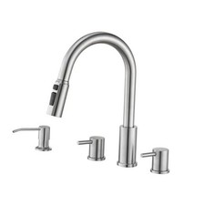 Kitchen Faucet with Soap Dispenser,4 Hole Sink Faucet Brushed Nickel 4 Holes