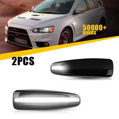 For 2008-2017 Mitsubishi Lancer Smoke LED Fender Side Marker Light Sequential x2
