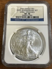 2011 $1 American Silver Eagle NGC MS70 Early Releases 25th Anniv