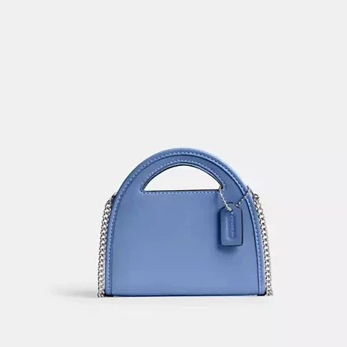 Coach Astuccio Porta Carte Manico Superiore Pelle Conciata a Guanto Argento Nebbia Blu CT879