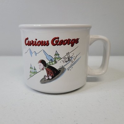 Curious George Sledding Winter Scene Ceramic Soup Mug Coffee Cup White