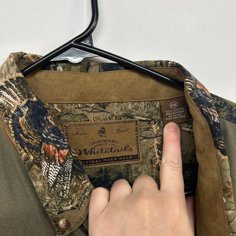 Legendary Whitetails Olive Button Front Shirt Camo Sleeves XXL Turkey Hunting - Image 4 of 4