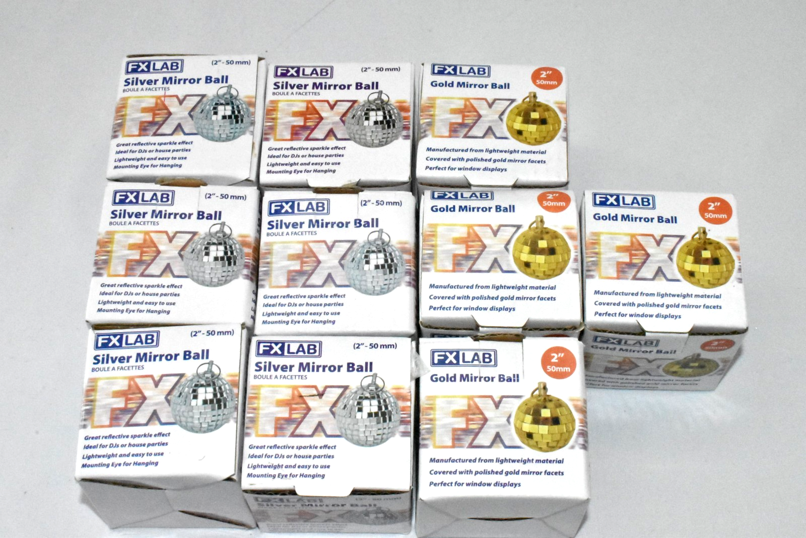 Job Lot/Bundle of 10 x FX LAB Silver & Gold Mirror Balls 2""  - 50mm