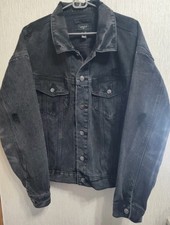 Forever 21 Men’s Black Distressed  Jacket XL Classic Button-Up Jean Jacket