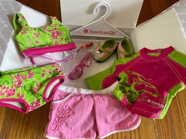 American Girl JESS 2 in 1 KAYAK OUTFIT swimsuit rashguard set DOLL NOT INCLUDED