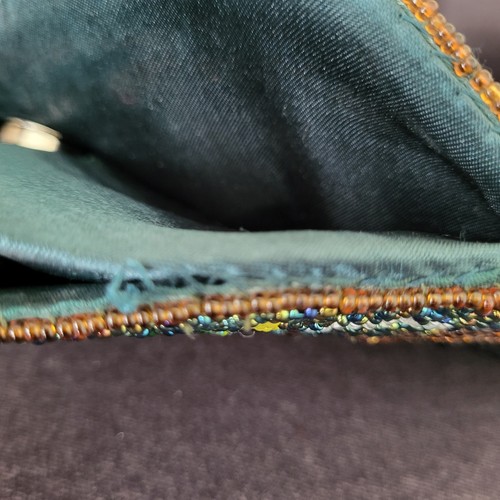 VTG Beaded Purse Floral Block Pattern Plastic Circle Handles Inside Pocket Retro - Picture 12 of 20