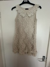 Dress Ladies Lace Ecru Tunic/Dress Petite Sz 10 Pearl Buttons CUTE By Tenki