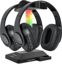 Dual Wireless Headphones for TV Watching with RF Transmitter, Bluetooth Over-On