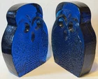 Blenko Cobalt Blue Owl Bookends 7” Tall Textured Glass MCM Vintage Pair 1960s