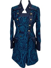 Derhy Blue Wool Blend Embroidered Jacket Baroque Pattern Buttoned - Size S