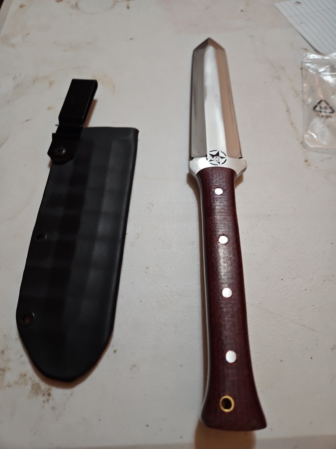 CFK Custom Dagger Knife Full Tang, Double-Edged Blade, Wood Handle, Kydex Sheath