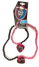 Monster High Characters Necklace and Bracelet Set Pink Heart Black and Pink
