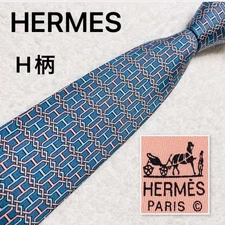 Good Quality HERMES Necktie Hexagonal Metal H All-Over Pattern Silk Blue