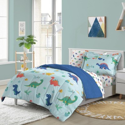 Dream Factory Twin Blue Sweet Dino Bedding Set Bed In A Bag For Kids