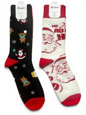 Bundle Of 2 Christmas Crew Socks Santa Reindeer 80 Cotton One Size Festive Cozy