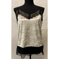 Womens Cream Velour Lace Trim Cami Size XL Coquette Feminine Flirty Girly