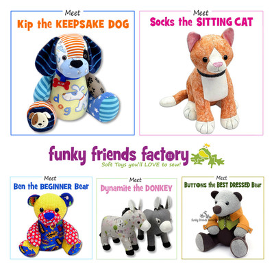 Schnittmuster Teddybär, Hund oder Esel Andenken Memory Funky Friends Factory