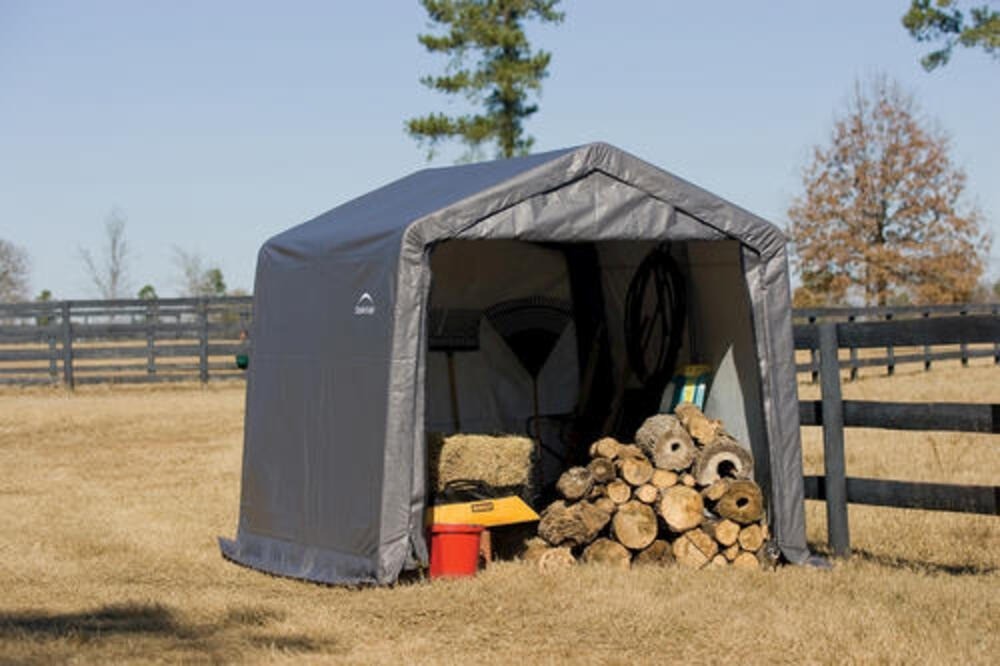 10' x 10' x 8' Gray Fabric Carport Shelter Steel Frame Portable Storage Shed