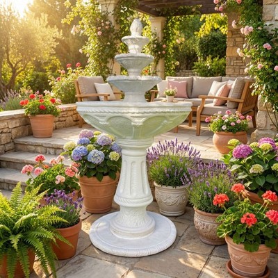  ️ Gartenbrunnen Port Vila 150 cm mit Pumpe Froschbrunnen Steinkunst BLACKFORM