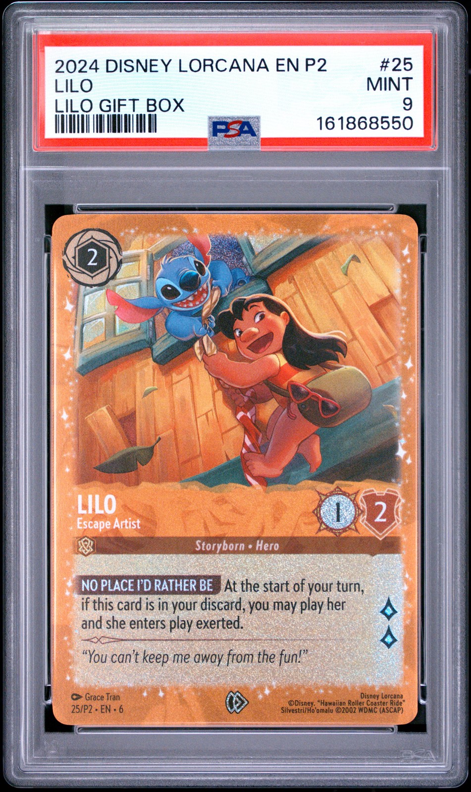 2024 DISNEY LORCANA EN P2-PROMO LILO GIFT BOX #25 LILO - ESCAPE ARTIST PSA 9