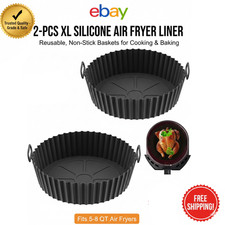 Image of 2x Air Fryer Silicone Round Liner Basket Baking Accessories Reusable Pot Kitchen
